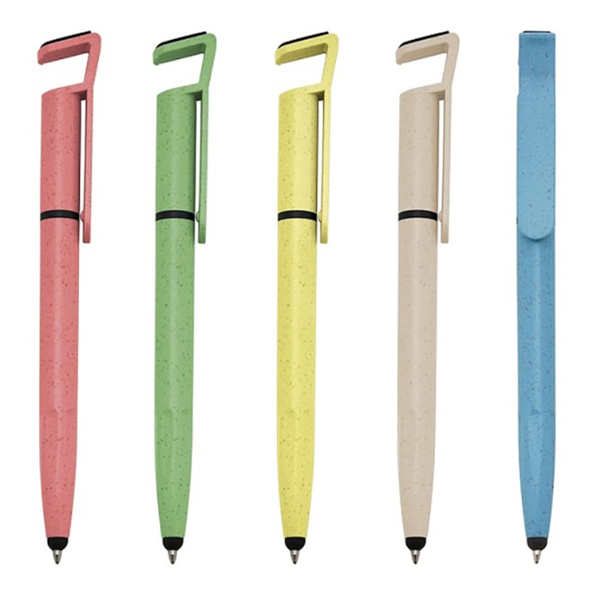 Caneta Plástica Fibra De Bambu Touch Com Suporte Para Celular. Caneta Plástica Fibra De Bambu Touch Com Suporte Para Celular.