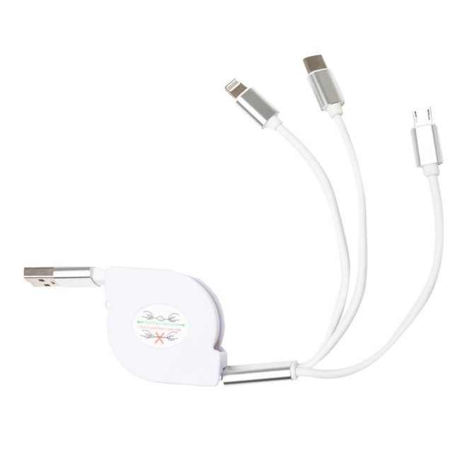 Cabo USB Retrátil 3 em 1 Personalizado Cabo USB Retrátil 3 em 1 Personalizado