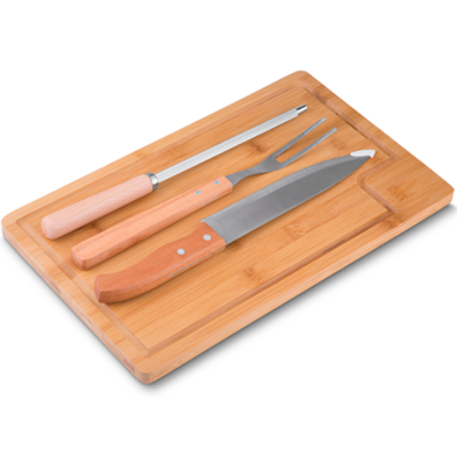 Kit Churrasco Com 4 Peças E Afiador De Facas Kit Churrasco Com 4 Peças E Afiador De Facas
