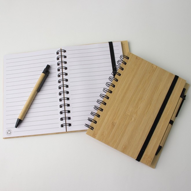 Bloco de Anotações em Bambu com Caneta Personalizado Bloco de Anotações em Bambu com Caneta Personalizado