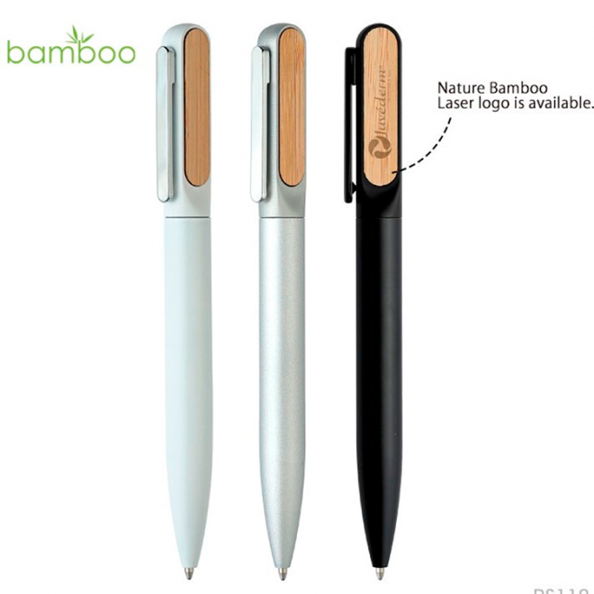 Caneta Esferográfica De Metal Com Detalhe Em Bambu Personalizada Com Logo Caneta Esferográfica De Metal Com Detalhe Em Bambu Personalizada Com Logo