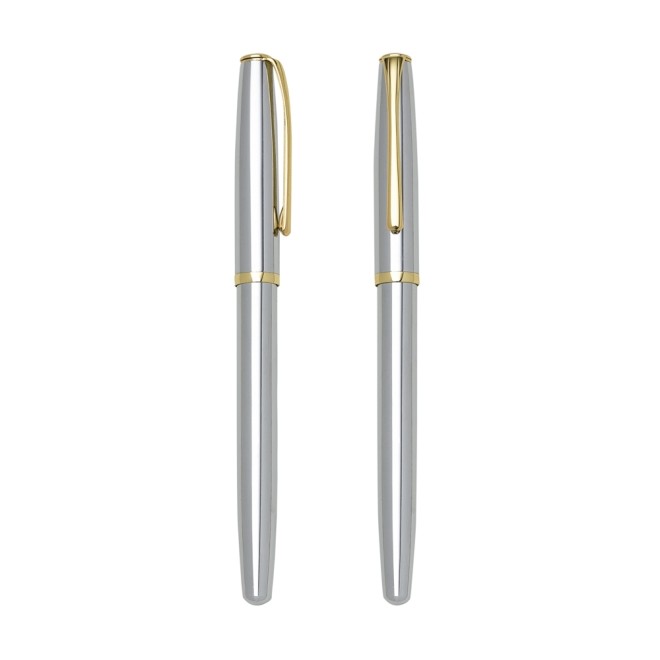 Caneta Metal Roller Prata Com Tampa Com Logotipo Personalizada Caneta Metal Roller Prata Com Tampa Com Logotipo Personalizada