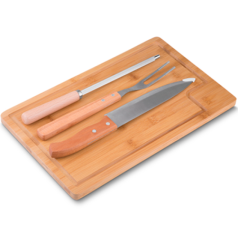 Kit Churrasco Com 4 Peças E Afiador De Facas