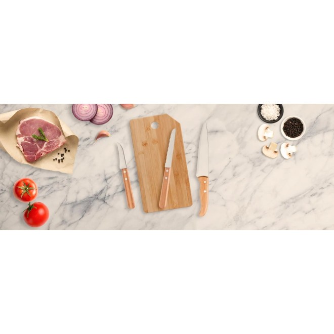 Kit Cozinha com Tábua, Faca Fruta e Faca Legumes Personalizado