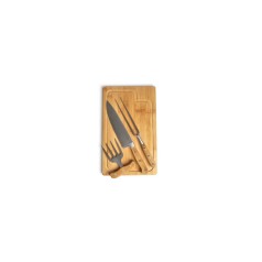 Kit para Churrasco em Bambu com Garfo 4 Dentes com Logo