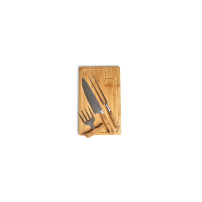 Kit para Churrasco em Bambu com Garfo 4 Dentes com Logo