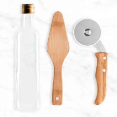 Kit para Pizza com Cortador, Espátula e Garrafa com Logo