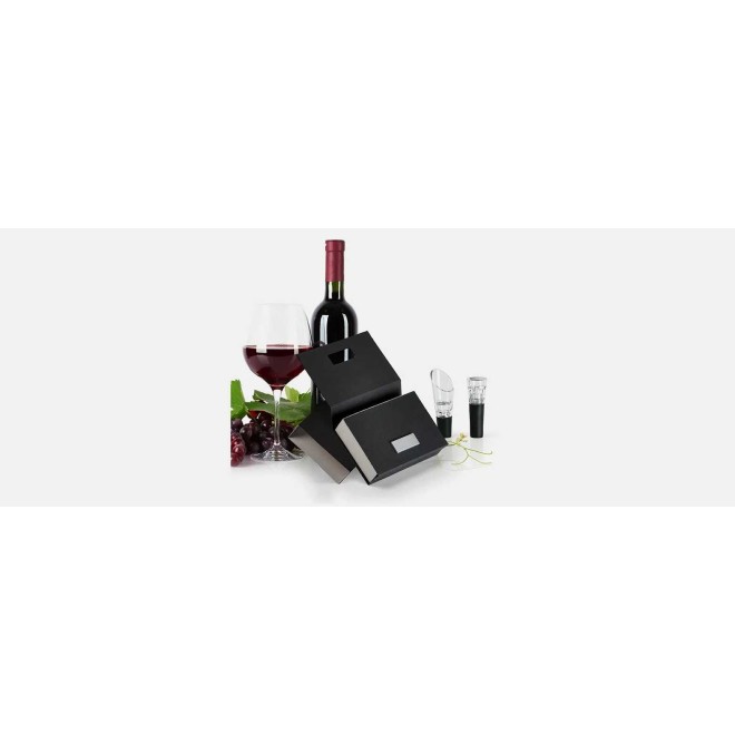 Kit Para Vinho Com Caixa Em Papelão Rígido Preto Personalizado