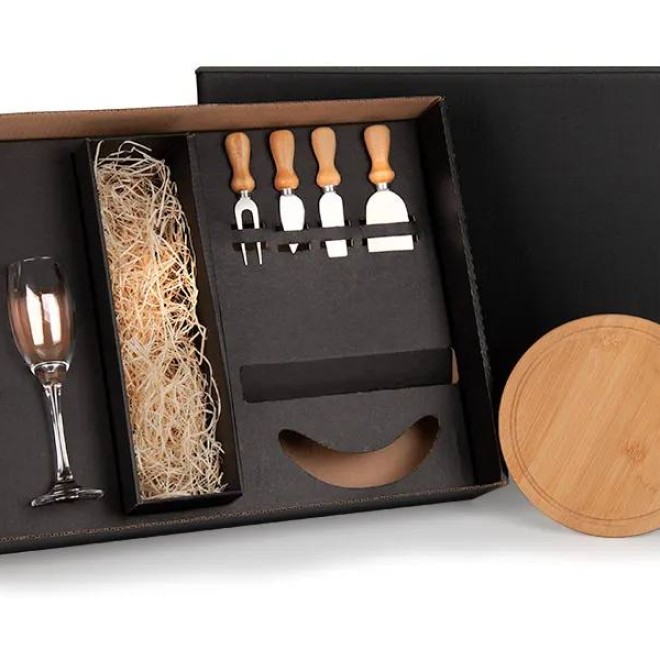 Kit Queijo e Champagne 7 Peças com Logo Personalizado Kit Queijo e Champagne 7 Peças com Logo Personalizado