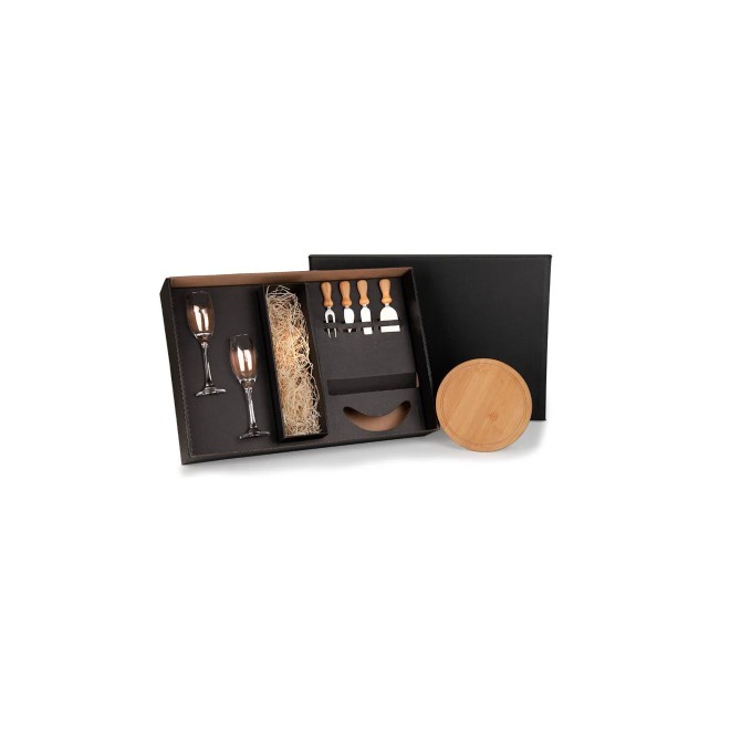 Kit Queijo e Champagne 7 Peças com Logo Personalizado Kit Queijo e Champagne 7 Peças com Logo Personalizado