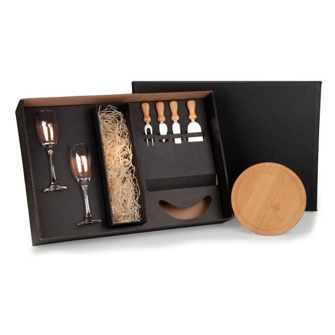 Kit Queijo e Champagne 7 Peças com Logo Personalizado Kit Queijo e Champagne 7 Peças com Logo Personalizado